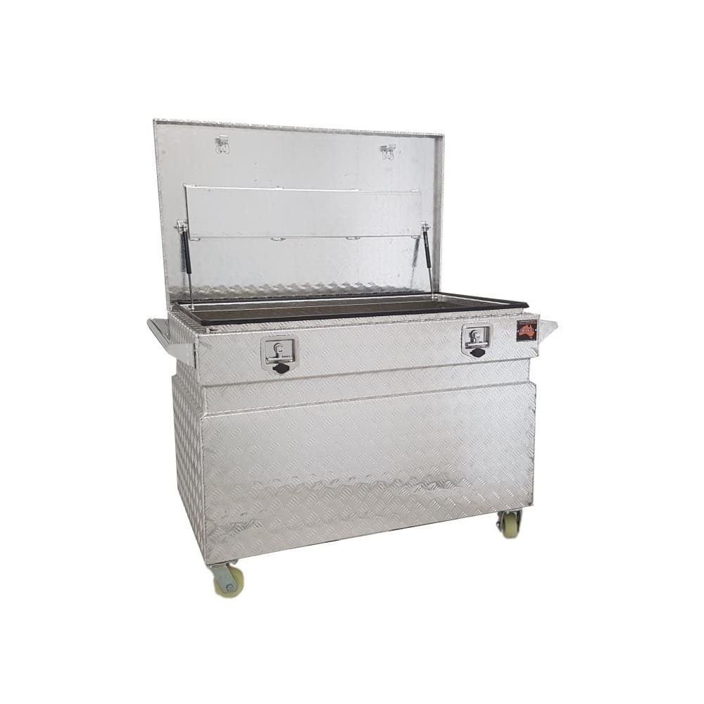1200 x 700 x 890mm Aluminium Checker Job Site Toolbox Ute Truck Tool Box With Locks & Casters 1277