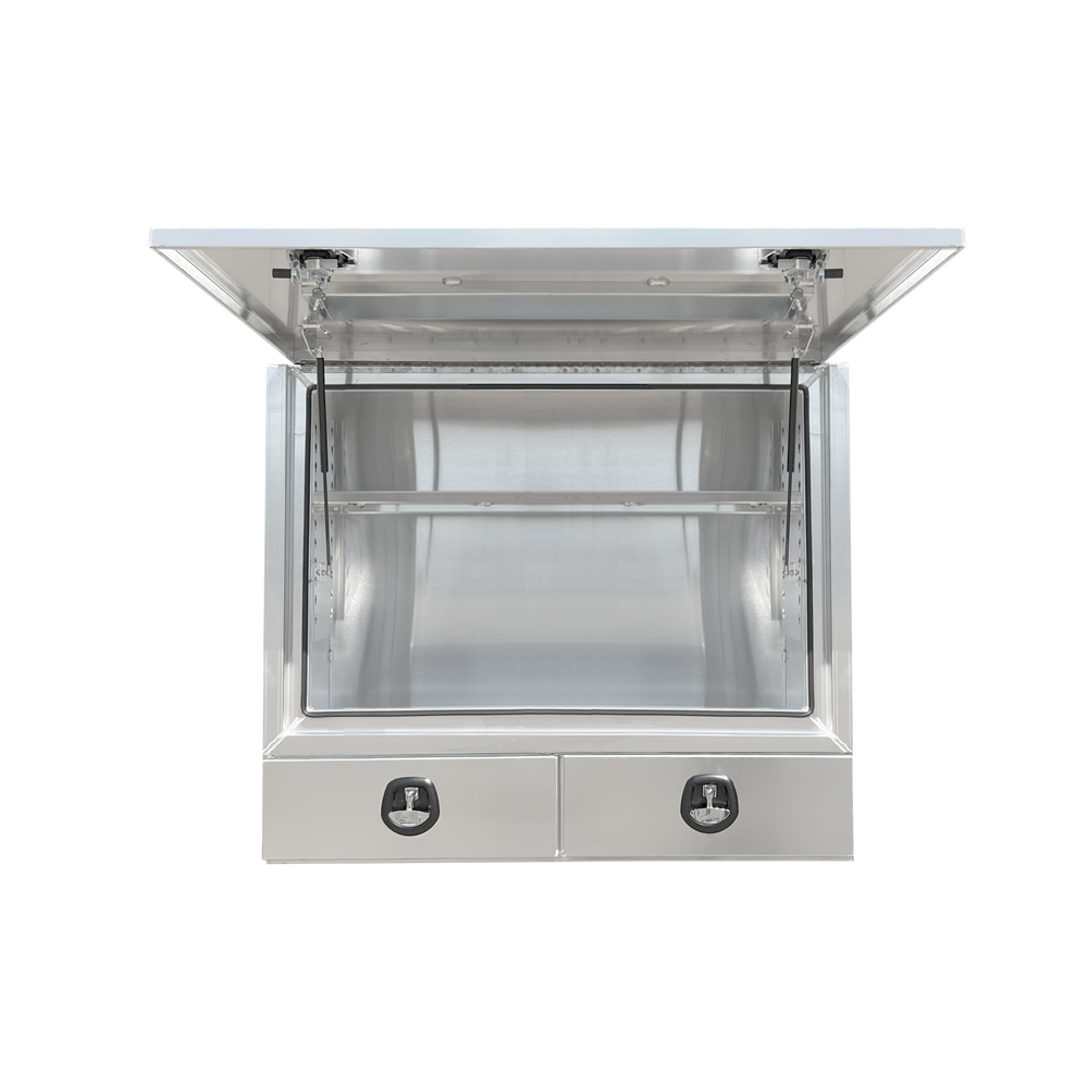 1400 x 600 x 1200mm Raw Flat Aluminium 2 Drawer 3/4 Half Side Truck Tool Box HIGH Side Trailer Toolbox Shelving 1461A-FP