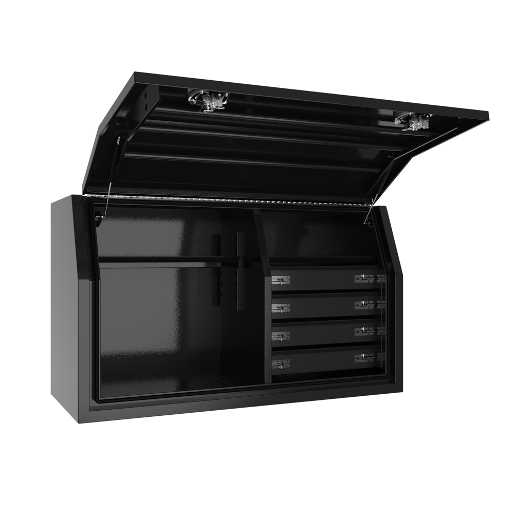 1400 x 600 x 820mm Black Flat Aluminium Full Side Opening 4 Drawer Slide Ute Tool Box Truck Trailer Toolbox Shelving 1468FD-4SB