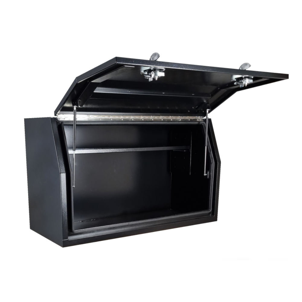 1400 x 600 x 820mm Black Flat Aluminium Full Side Opening Ute Tool Box Truck Trailer Toolbox Shelving 1468FD-B