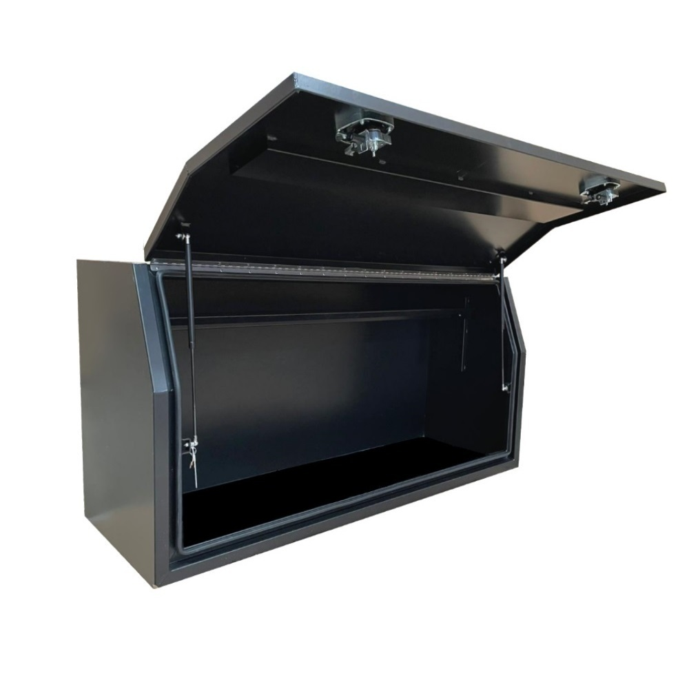 1600 x 600 x 820mm Black Flat Aluminium Full Side Opening Ute Tool Box Truck Trailer Toolbox Shelving 1668FD-B