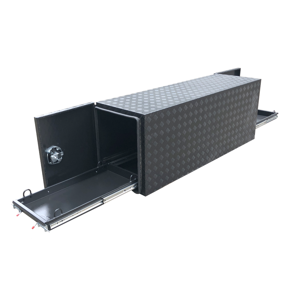 1700 x 550 x 610mm Black Aluminium Checker Ute Truck Tool Box Fridge Slide & Webber BBQ Slide Camper Toolbox 1756SLD-CPB