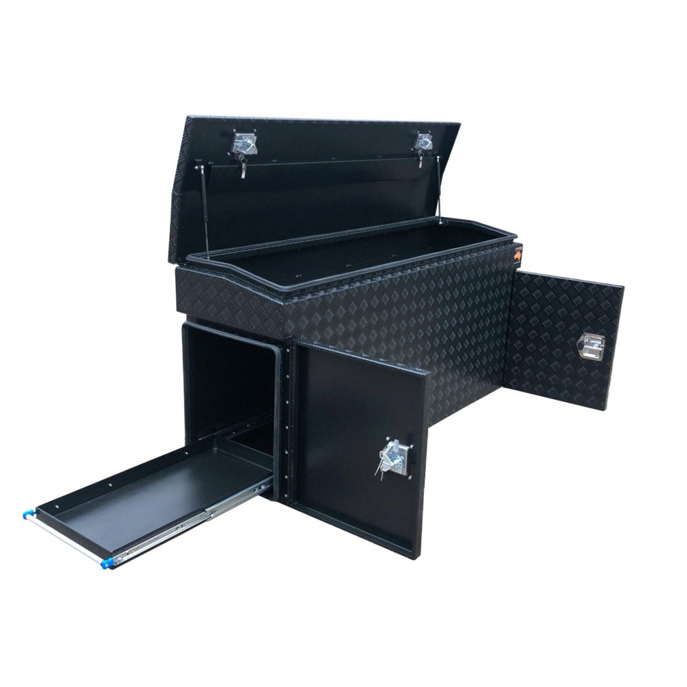1700 x 550 x 800mm Black Aluminium Checker Ute Toolbox Webber BBQ & Fridge Slide Camper Caravan Canopy Tool Box 1758SLD-CPB