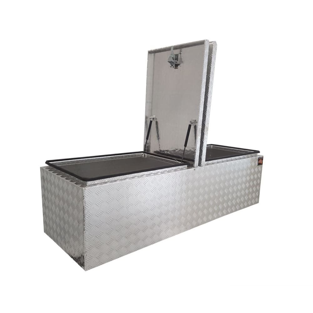 1770 x 600 x 500mm Aluminium Checker Flat Top Gullwing Cross Deck Dual 2 Lid Ute Tool box 4 Your Truck Ute Trailer Toolbox & Canopy 1765FG
