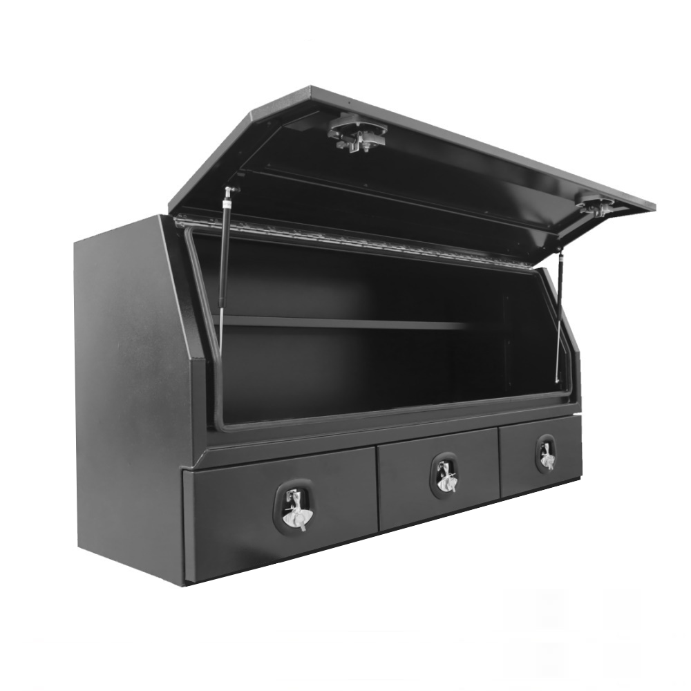1700 x 600 x 820mm Matte Black Flat Aluminium 3/4 Half Side Opening 3 Drawer Slide Ute Tool Box Truck Trailer Toolbox Shelving 1768A-B