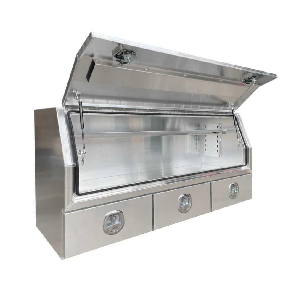 1700 x 600 x 820mm Raw Flat Aluminium 3/4 Half Side Opening 3 Drawer Slide Ute Tool Box Truck Trailer Toolbox Shelving 1768A-FP