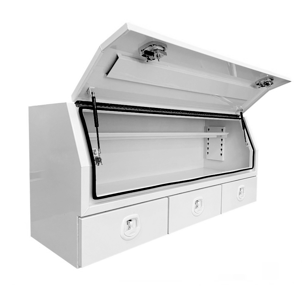 1700 x 600 x 820mm White Flat Aluminium 3/4 Half Side Opening 3 Drawer Slide Ute Tool Box Truck Trailer Toolbox Shelving 1768A-W