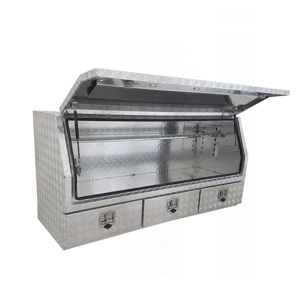 1700 x 600 x 820mm Aluminium Checker 3/4 Half Side Opening 3 Drawer Slide Ute Tool Box Truck Trailer Toolbox Shelving 1768A