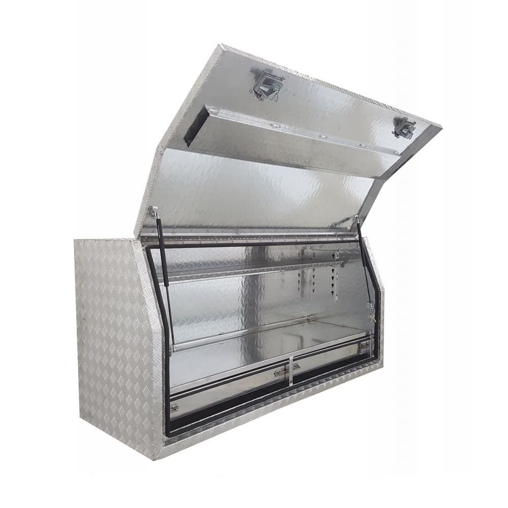 1700 x 600 x 820mm Aluminium Checker Full Side Opening 2 Drawer Slide Ute Tool Box Truck Trailer Toolbox Shelving 1768FD-2