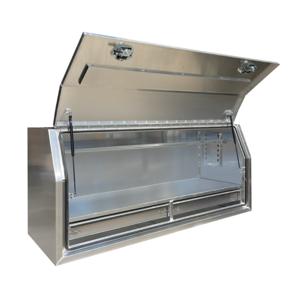 1700 x 600 x 820mm Raw Flat Aluminium Full Side Opening 2 Drawer Slide Ute Tool Box Truck Trailer Toolbox Shelving 1768FD-2A