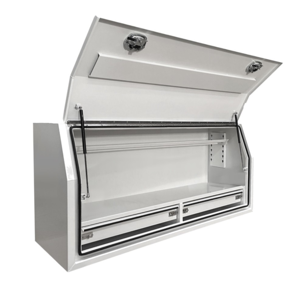 1700 x 600 x 820mm White Flat Aluminium Full Side Opening 2 Drawer Slide Ute Tool Box Truck Trailer Toolbox Shelving 1768FD-2W