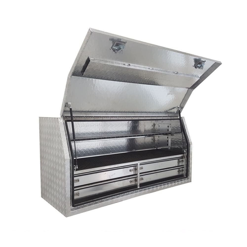 1700 x 600 x 820mm Aluminium Checker Full Side Opening 4 Drawer Slide Ute Tool Box Truck Trailer Toolbox Shelving 1768FD-4