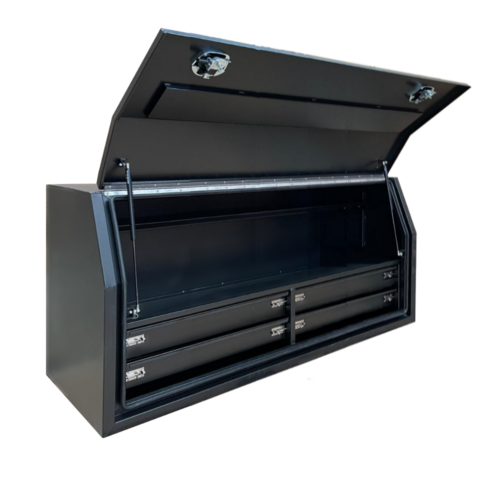 1700 x 600 x 820mm Black Flat Aluminium Full Side Opening 4 Drawer Slide Ute Tool Box Truck Trailer Toolbox Shelving 1768FD-4B