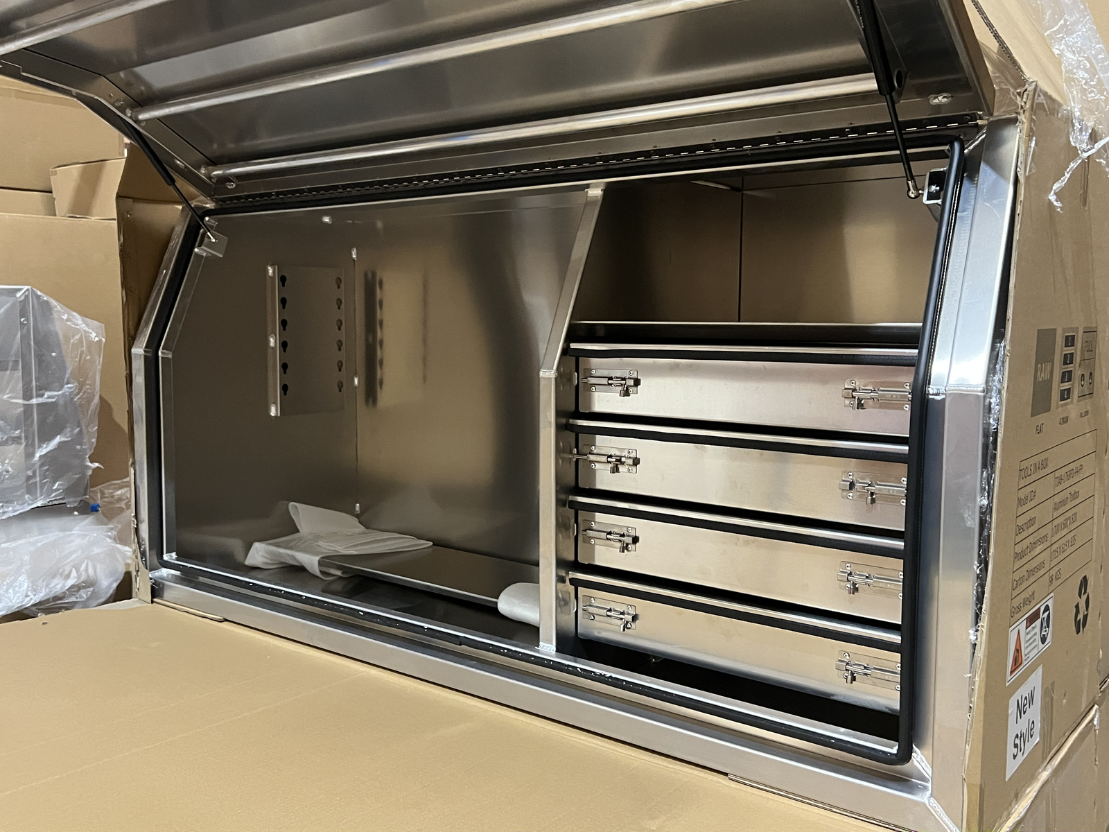 1700 x 600 x 820mm Raw Flat Aluminium Full Side Opening 4 Drawer Slide Ute Tool Box Truck Trailer Toolbox Shelving 1768FD-4SFP