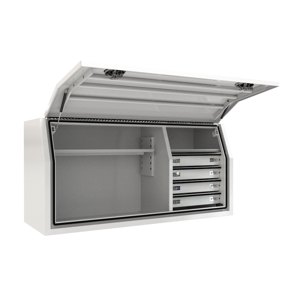 1700 x 600 x 820mm White Flat Aluminium Full Side Opening 4 Drawer Slide Ute Tool Box Truck Trailer Toolbox Shelving 1768FD-4SW