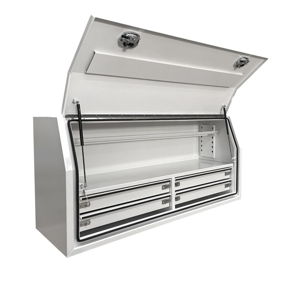 1700 x 600 x 820mm White Flat Aluminium Full Side Opening 4 Drawer Slide Ute Tool Box Truck Trailer Toolbox Shelving 1768FD-4W