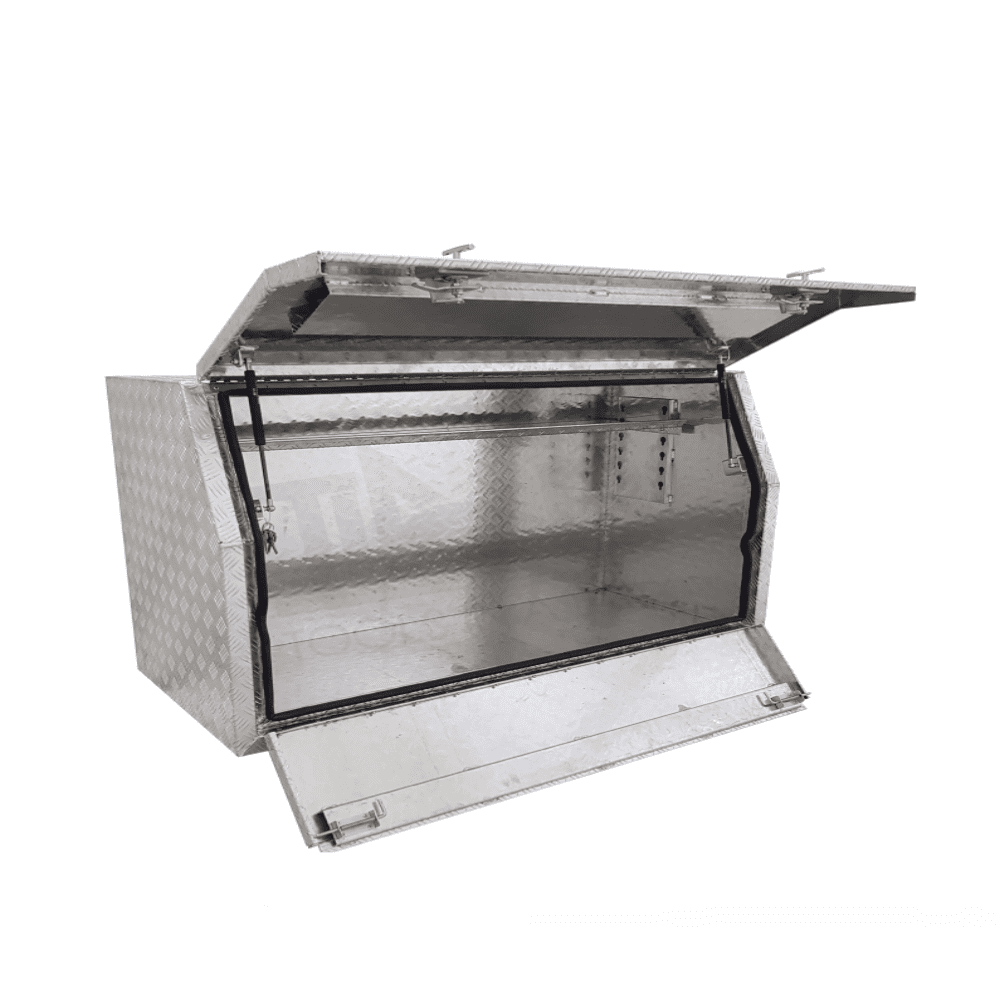 1700 x 600 x 820mm Aluminium Checker Full or Half Side Multi Lid Opening Ute Tool Box Truck Trailer Toolbox Shelving 1768ML