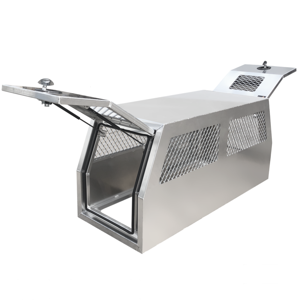 1770 x 700 x 820mm Raw Flat Aluminium Ute Tool Box Truck Trailer Full Dog Box Cage Mesh Part Canopy With Swinging Internal Lid Toolbox 1778-DB-FP
