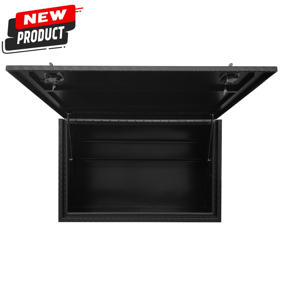 1900 x 600 x 1200mm Aluminium Checker Black Full Side Opening Truck Tool Box HIGH Side Trailer Toolbox Shelving 1961-ST-CPB