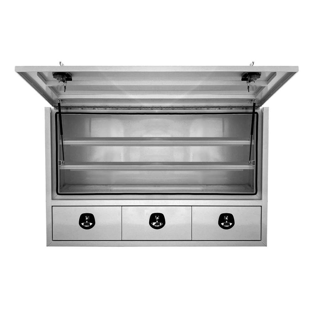 1900 x 600 x 1200mm Raw Flat Aluminium 3 Drawer 3/4 Half Side Truck Tool Box HIGH Side Trailer Toolbox Shelving 1961A-FP