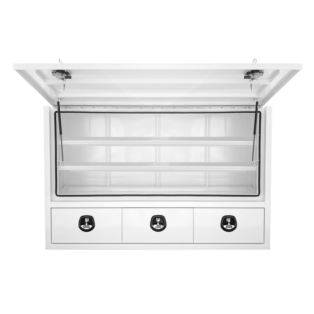 1900 x 600 x 1200mm PRO White 3 Drawer 3/4 Half Side Truck Tool Box HIGH Side Trailer Toolbox Shelving 1961A-PRO-W