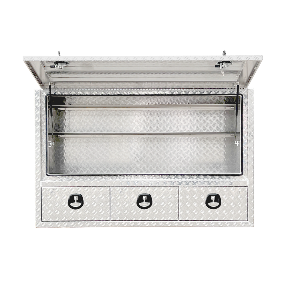 1900 x 600 x 1200mm Aluminium Checker 3 Drawer 3/4 Half Side Truck Tool Box HIGH Side Trailer Toolbox Shelving 1961A