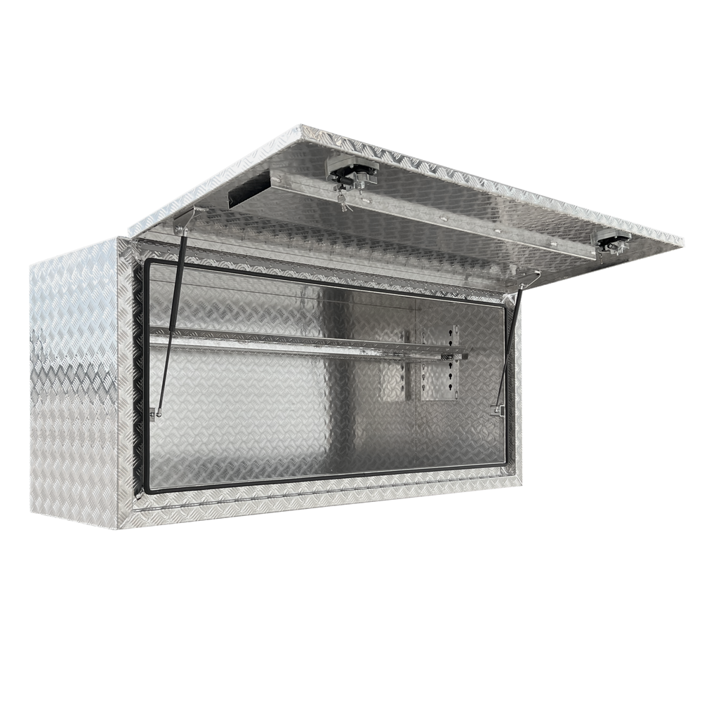 1900 x 600 x 820mm Checker Aluminium Full Side Opening Truck Tool Box HIGH Side Trailer Toolbox Shelving 1968SFD-CP