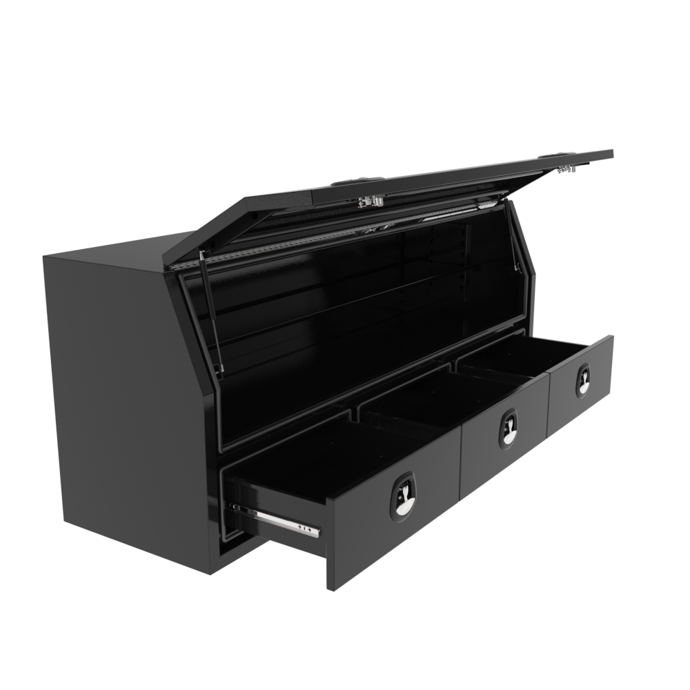 2100 x 600 x 820mm Black Flat Aluminium 3/4 Half Side Opening 3 Drawer Slide Ute Tool Box Truck Trailer Toolbox Shelving 2168A-B