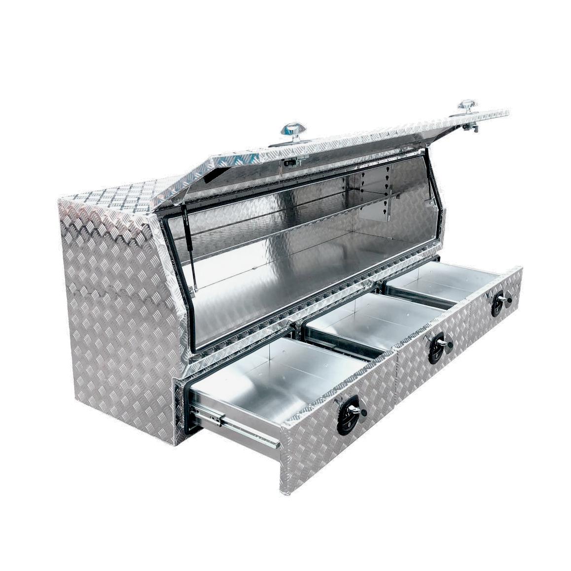 2100 x 600 x 820mm Aluminium Checker 3/4 Half Side Opening 3 Drawer Slide Ute Tool Box Truck Trailer Toolbox Shelving 2168A