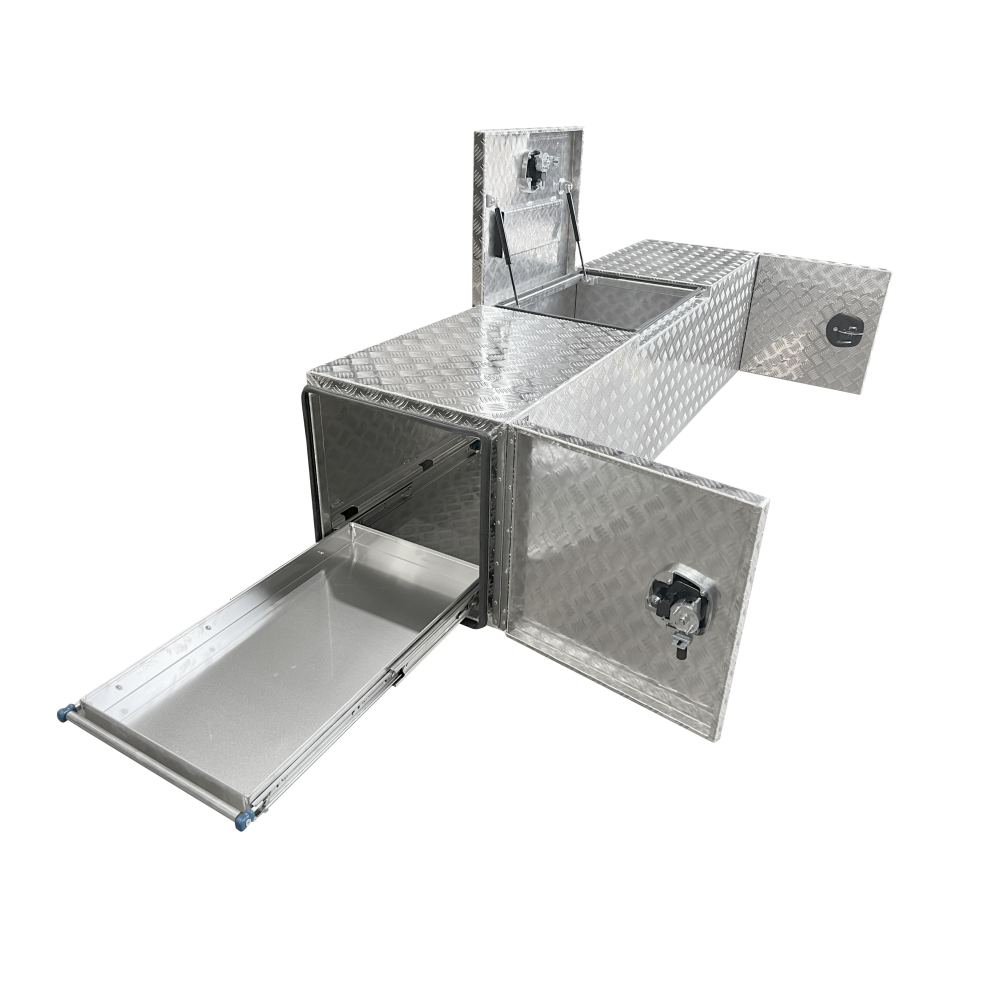 2200 x 550 x 550mm Checker Aluminium 3 Lid Slides BBQ Generator Camper Toolbox 2255-CP