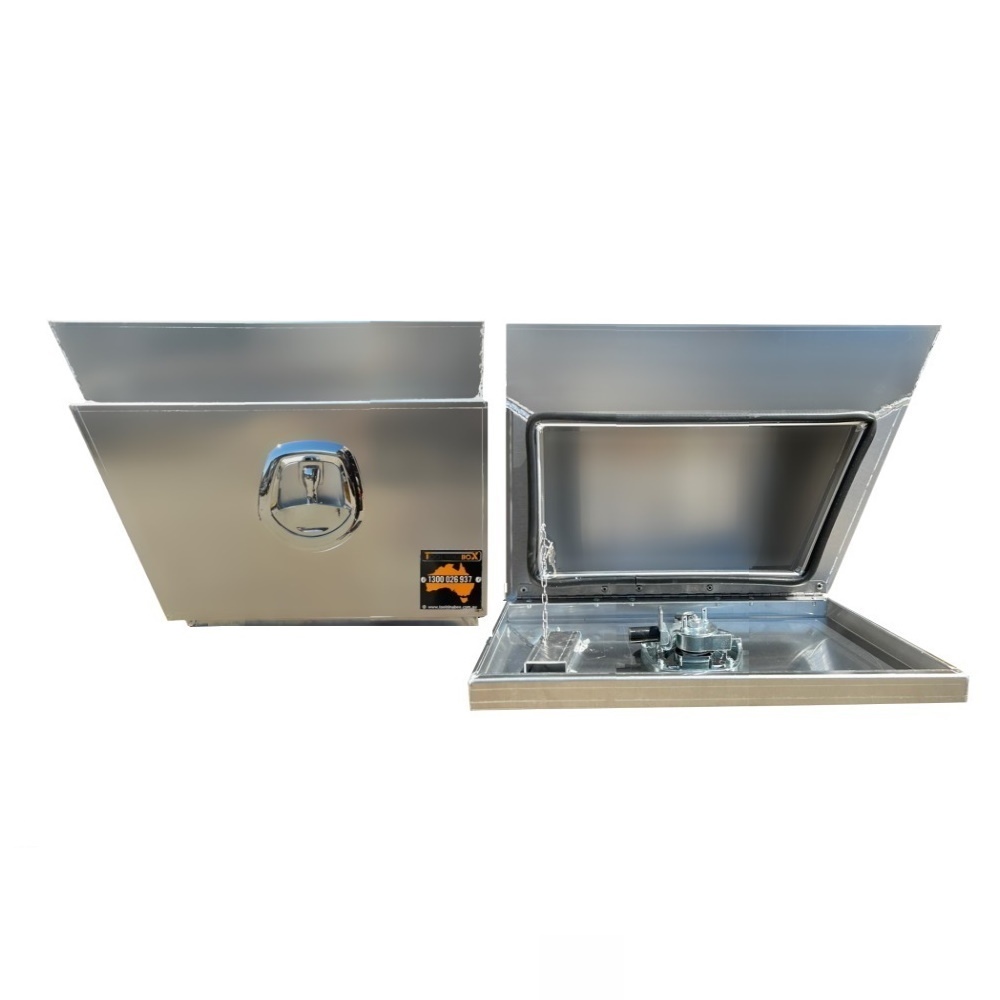600 x 230 x 400mm Raw Flat Aluminium SET PAIR Ute Toolbox Truck Storage Under Body Tray Storage Strap Tool Box 624RLC-FP