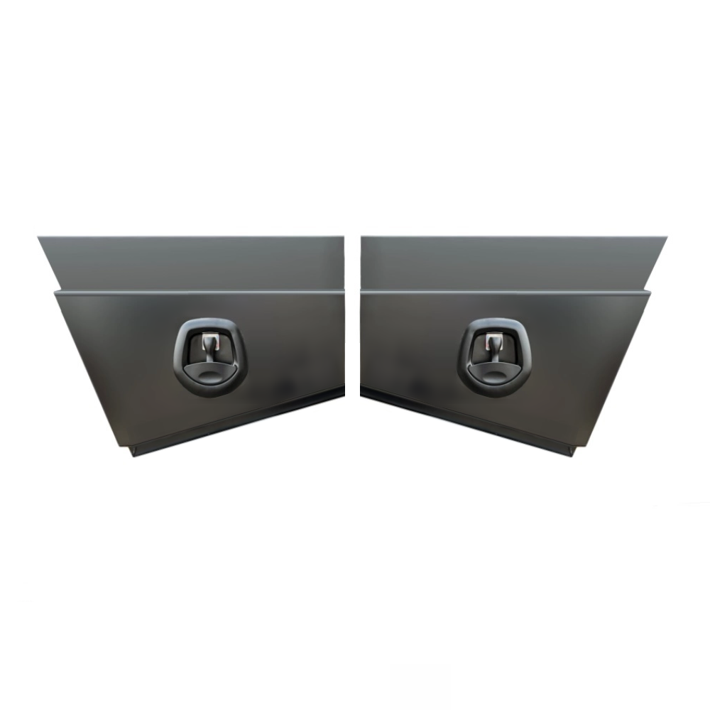 600 x 230 x 400mm Black Flat Aluminium SET PAIR Ute Toolbox Truck Storage Under Body Tray Storage Strap Tool Box Off Road Tapper 624RLN-B