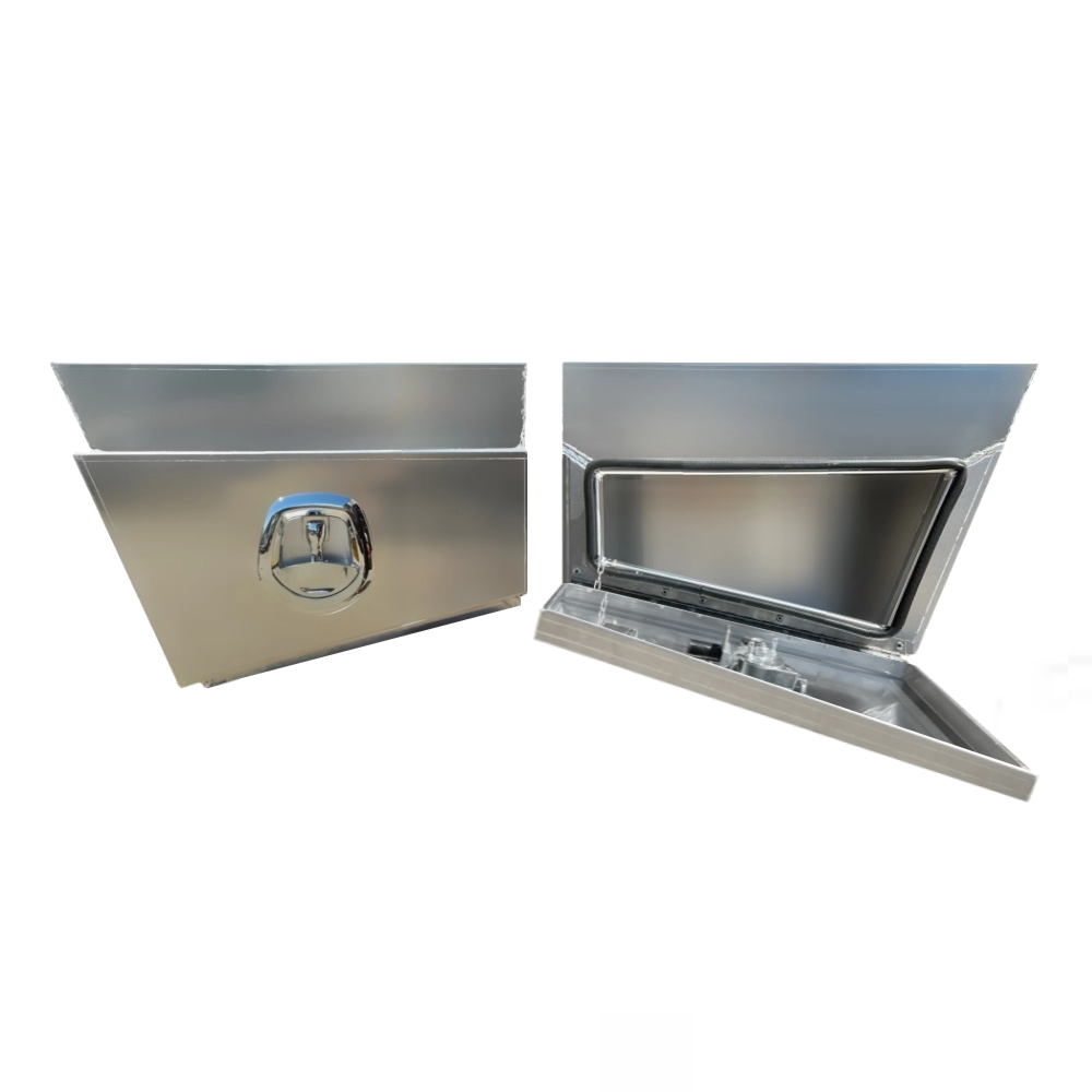 600 x 230 x 400mm Raw Flat Aluminium SET PAIR Ute Toolbox Truck Storage Under Body Tray Storage Strap Tool Box Off Road Tapper 624RLN-FP