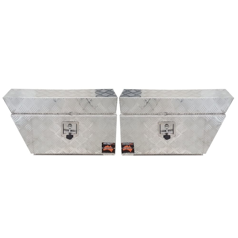 750 x 230 x 400mm Aluminium Checker SET PAIR Ute Toolbox Truck Storage Under Body Tray Storage Strap Tool Box Off Road Tapper 724RL