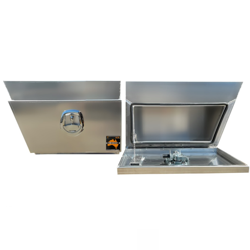 750 x 230 x 400mm Raw Flat Aluminium SET PAIR Ute Toolbox Truck Storage Under Body Tray Storage Strap Tool Box 724RLC-FP