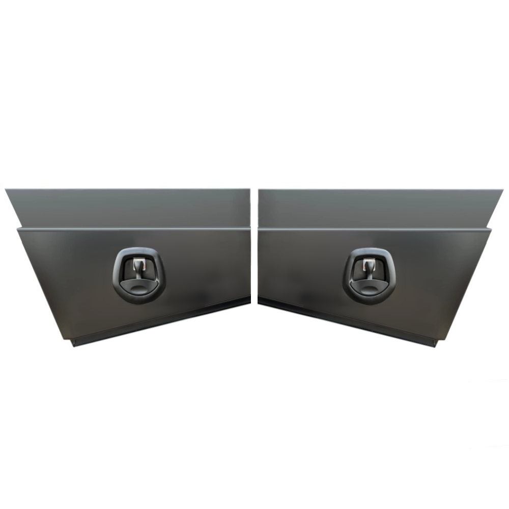 750 x 230 x 400mm Black Flat Aluminium SET PAIR Ute Toolbox Truck Storage Under Body Tray Storage Strap Tool Box Off Road Tapper 724RLN-B