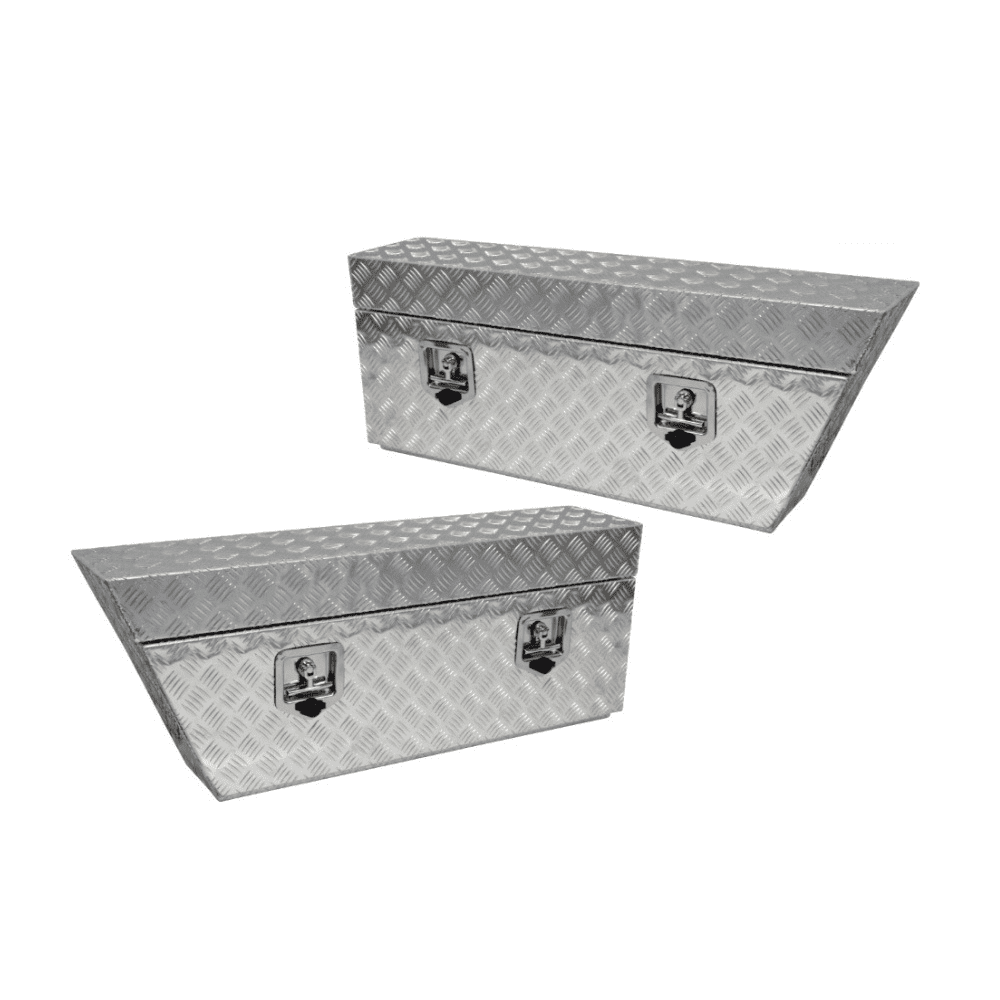 940 x 230 x 400mm Aluminium Checker SET PAIR Ute Toolbox Truck Storage Under Body Tray Storage Strap Tool Box Off Road Tapper 924RL