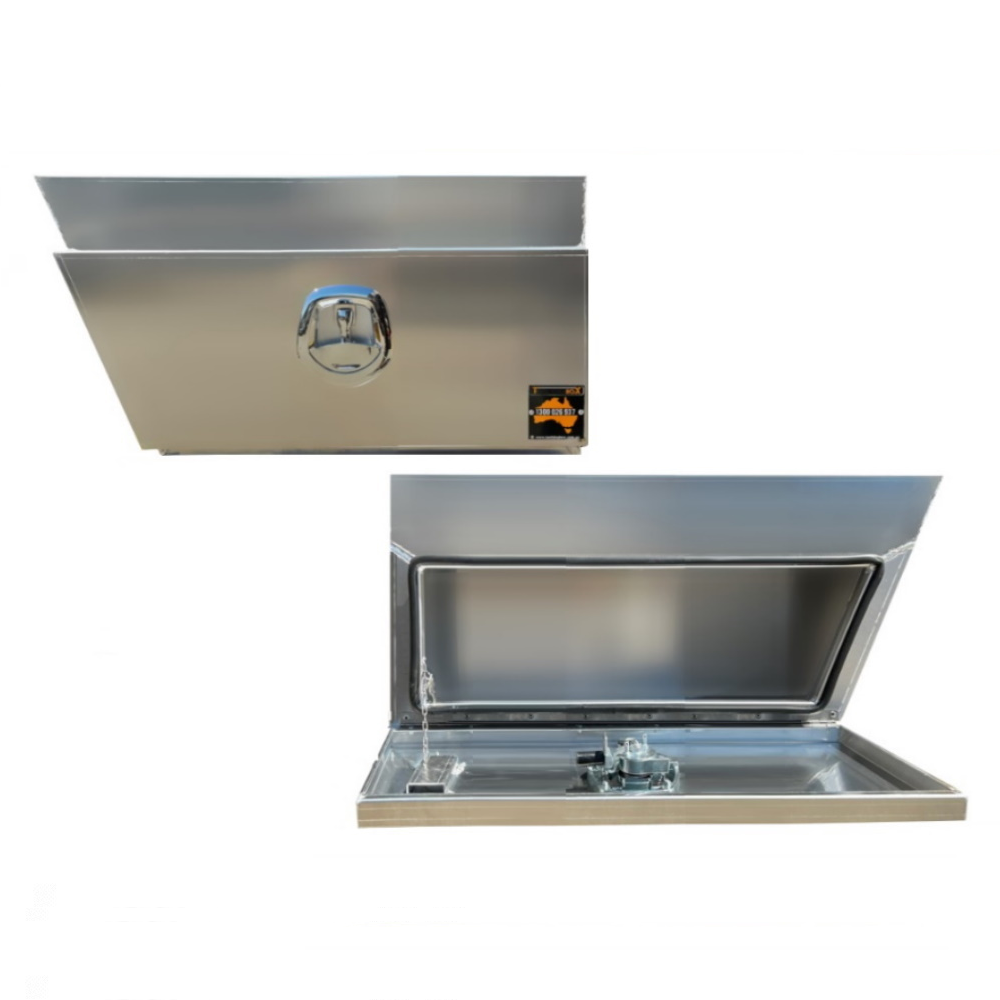 940 x 230 x 400mm Raw Flat Aluminium SET PAIR Ute Toolbox Truck Storage Under Body Tray Storage Strap Tool Box 924RLC-FP