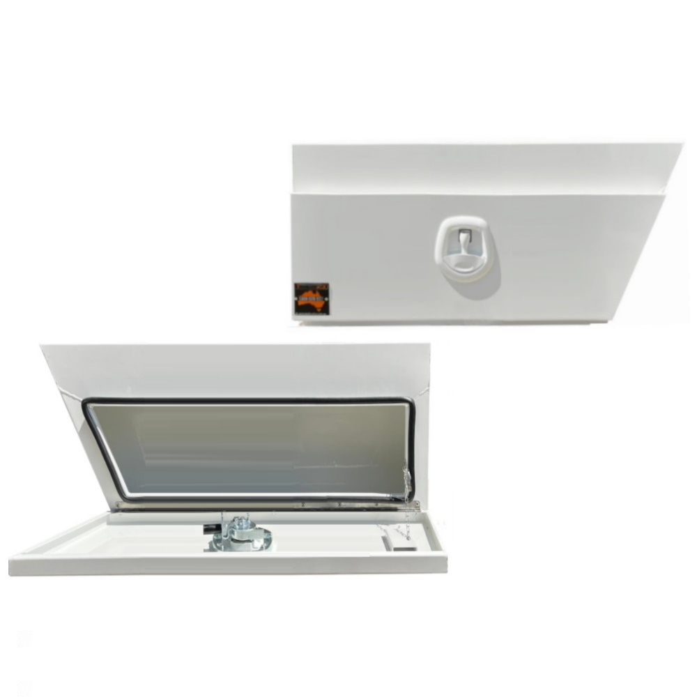 940 x 230 x 400mm White Flat Aluminium SET PAIR Ute Toolbox Truck Storage Under Body Tray Storage Strap Tool Box 924RLC-W