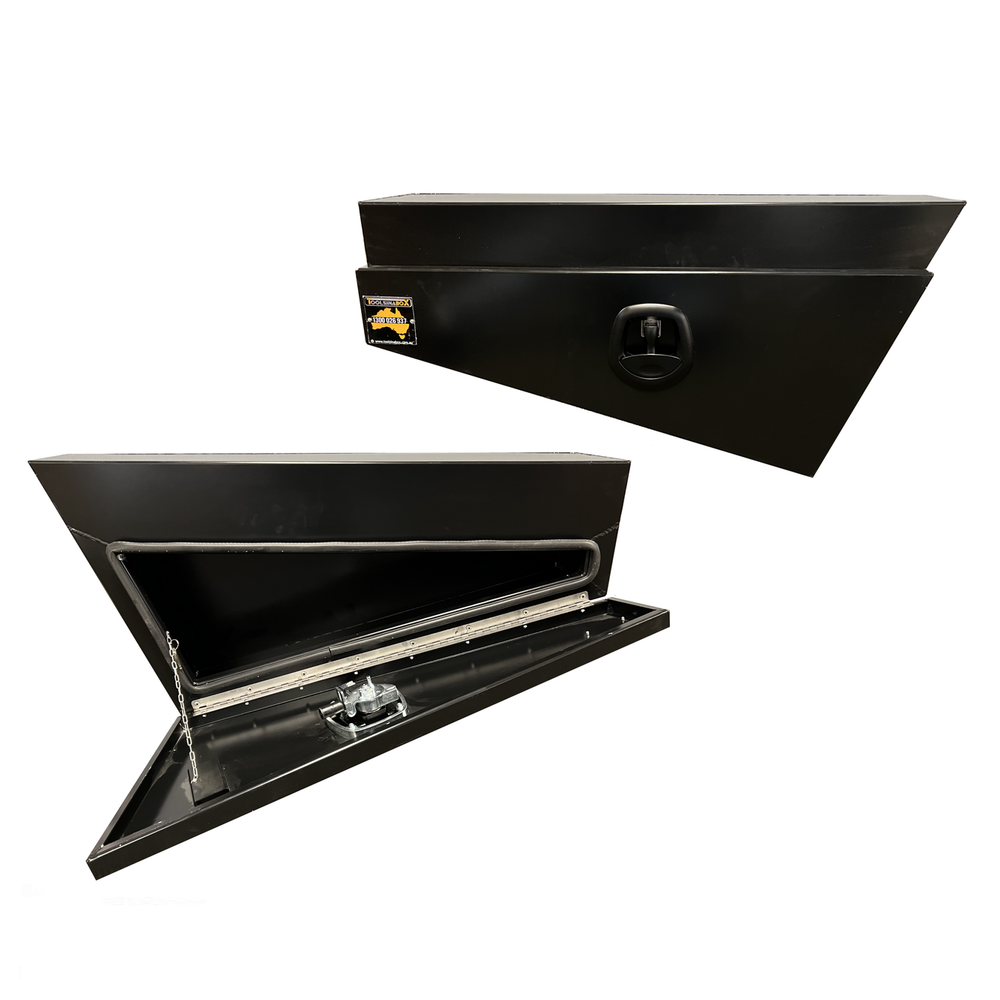 940 x 230 x 400mm Black Flat Aluminium SET PAIR Ute Toolbox Truck Storage Under Body Tray Storage Strap Tool Box Off Road Tapper 924RLN-B