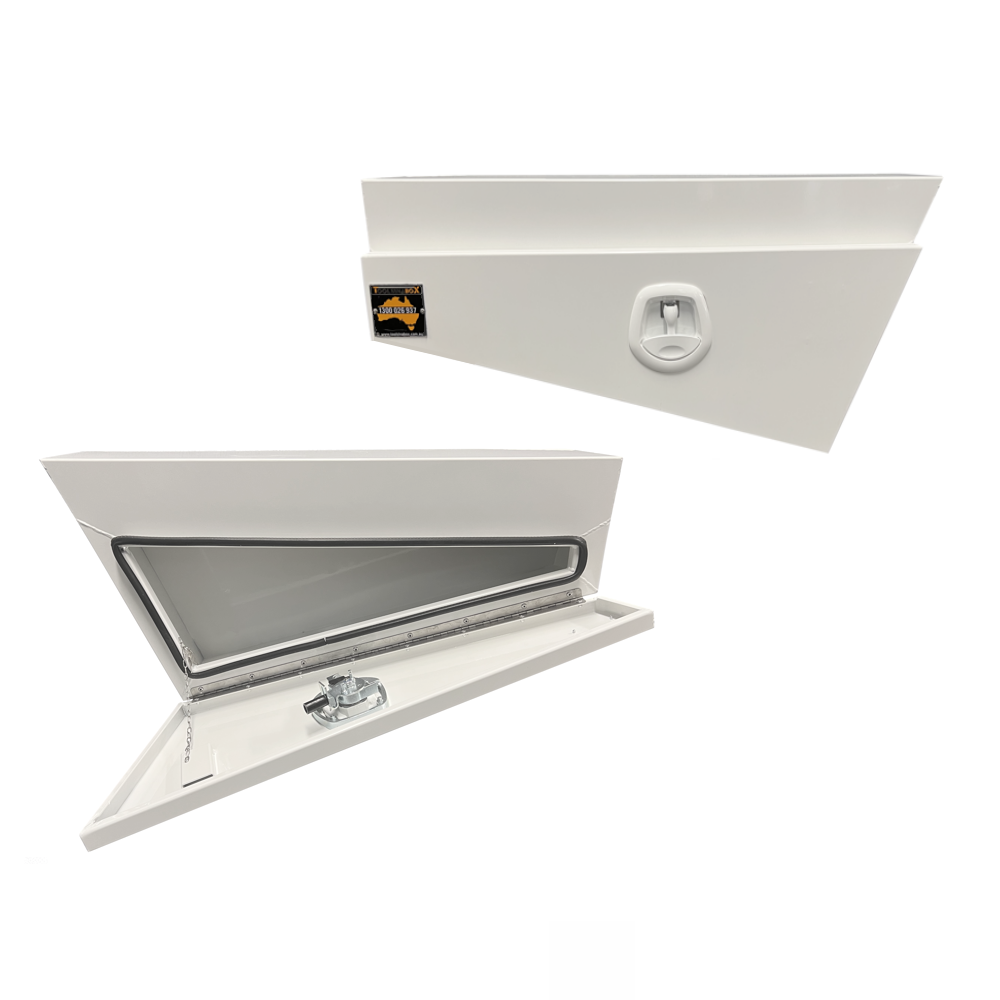940 x 230 x 400mm White Flat Aluminium SET PAIR Ute Toolbox Truck Storage Under Body Tray Storage Strap Tool Box Off Road Tapper 924RLN-W