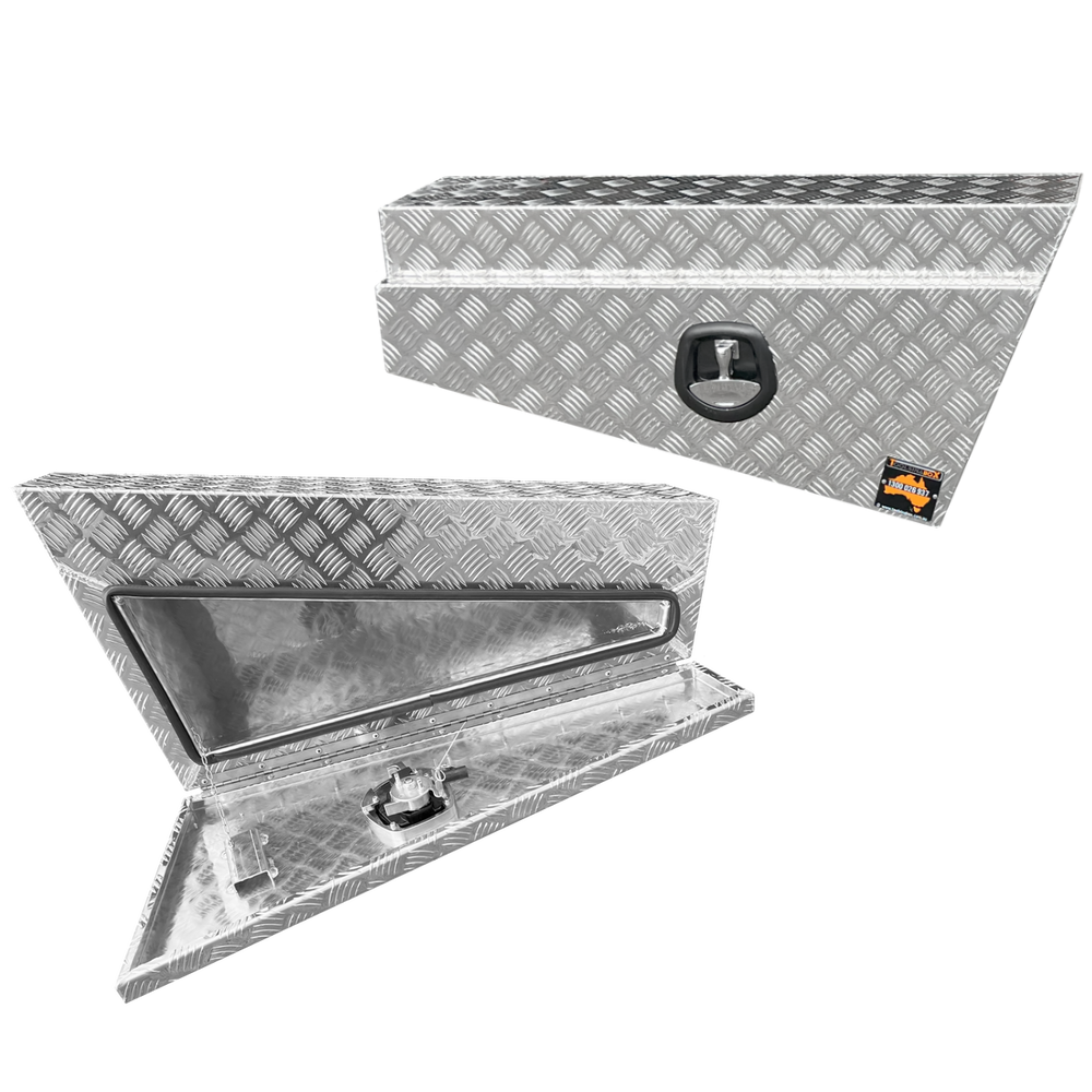 940 x 230 x 400mm Aluminium Checker SET PAIR Ute Toolbox Truck Storage Under Body Tray Storage Strap Tool Box Off Road Tapper 924RLN